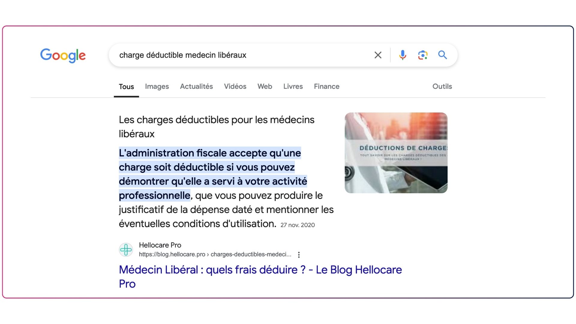 Exemple de la page de résultats Google avec résultat Top 0