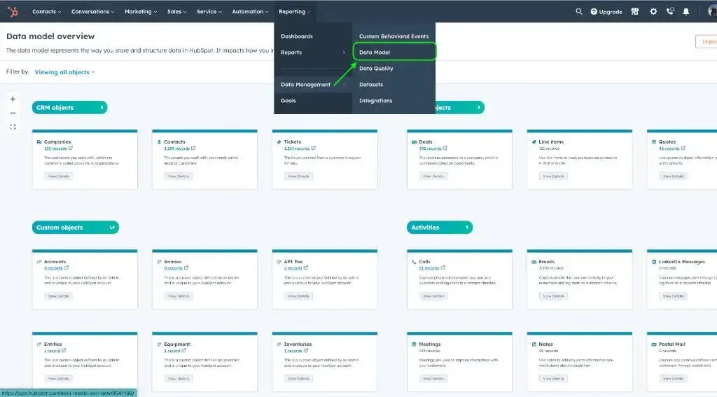 data model hubspot